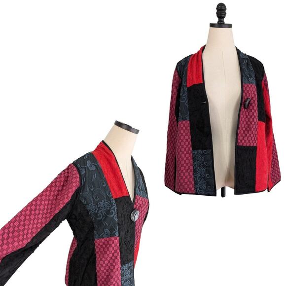 Parsley & Sage Jackets & Blazers - Parsley & Sage Patchwork Jacket Blazer Topper Artsy Embroidered Whimsical Red M